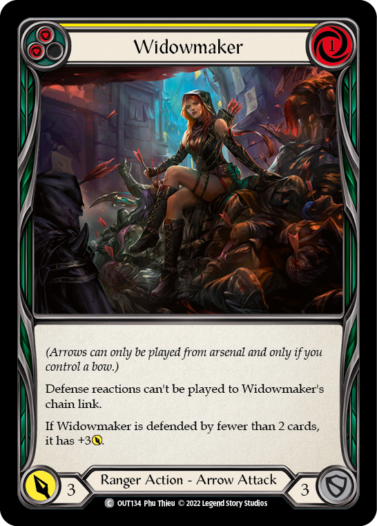 Flesh and Blood TCG | Widowmaker (Yellow) [OUT134] (Outsiders)  Rainbow Foil | The Nerd Merchant