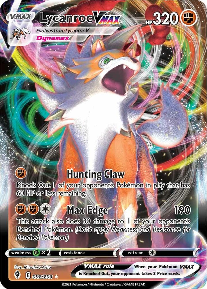 Pokemon | Lycanroc VMAX (092/203) [Sword & Shield: Evolving Skies] | The Nerd Merchant