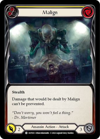 Flesh and Blood TCG | Malign (Yellow) [OUT031] (Outsiders)  Rainbow Foil | The Nerd Merchant