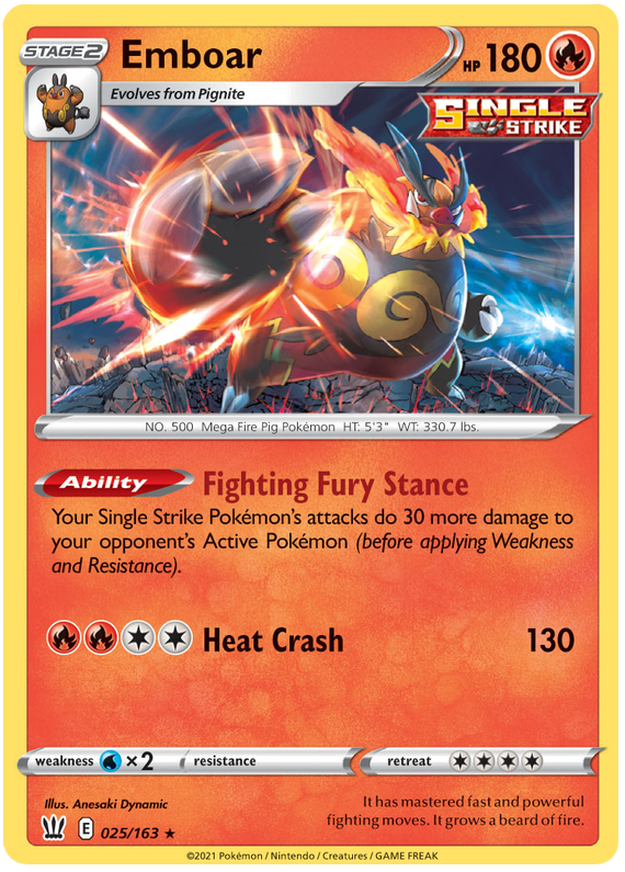 Pokemon | Emboar (025/163) [Sword & Shield: Battle Styles] | The Nerd Merchant