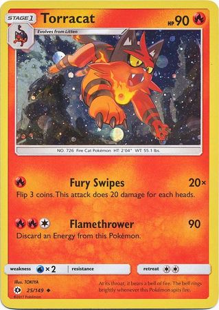 Pokemon | Torracat (25/149) (Cosmos Holo) [Sun & Moon: Base Set] | The Nerd Merchant