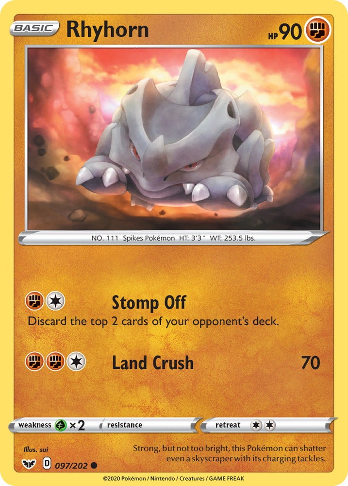 Pokemon | Rhyhorn (097/202) [Sword & Shield: Base Set] | The Nerd Merchant