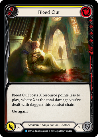 Flesh and Blood TCG | Bleed Out (Yellow) [OUT146] (Outsiders)  Rainbow Foil | The Nerd Merchant