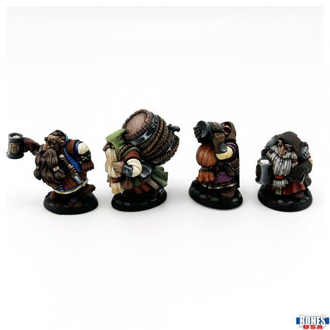 Reaper 30139: Townsfolk: Dwarven Brewmeister and Patrons (4) Bones USA Reaper Legends