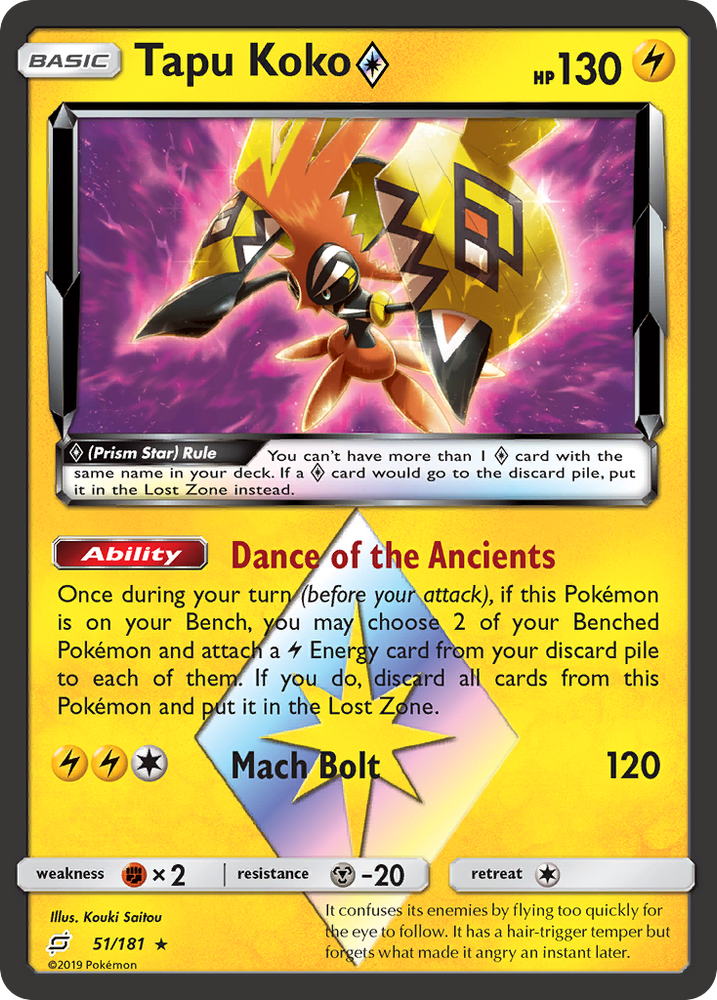 Pokemon | Tapu Koko (51/181) (Prism Star) [Sun & Moon: Team Up] | The Nerd Merchant