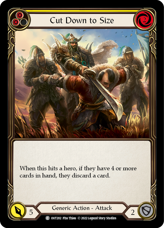 Flesh and Blood TCG | Cut Down to Size (Yellow) [OUT202] (Outsiders)  Rainbow Foil | The Nerd Merchant