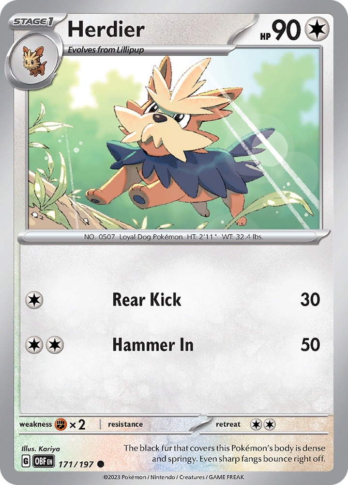 Pokemon | Herdier (171/197) [Scarlet & Violet: Obsidian Flames] | The Nerd Merchant