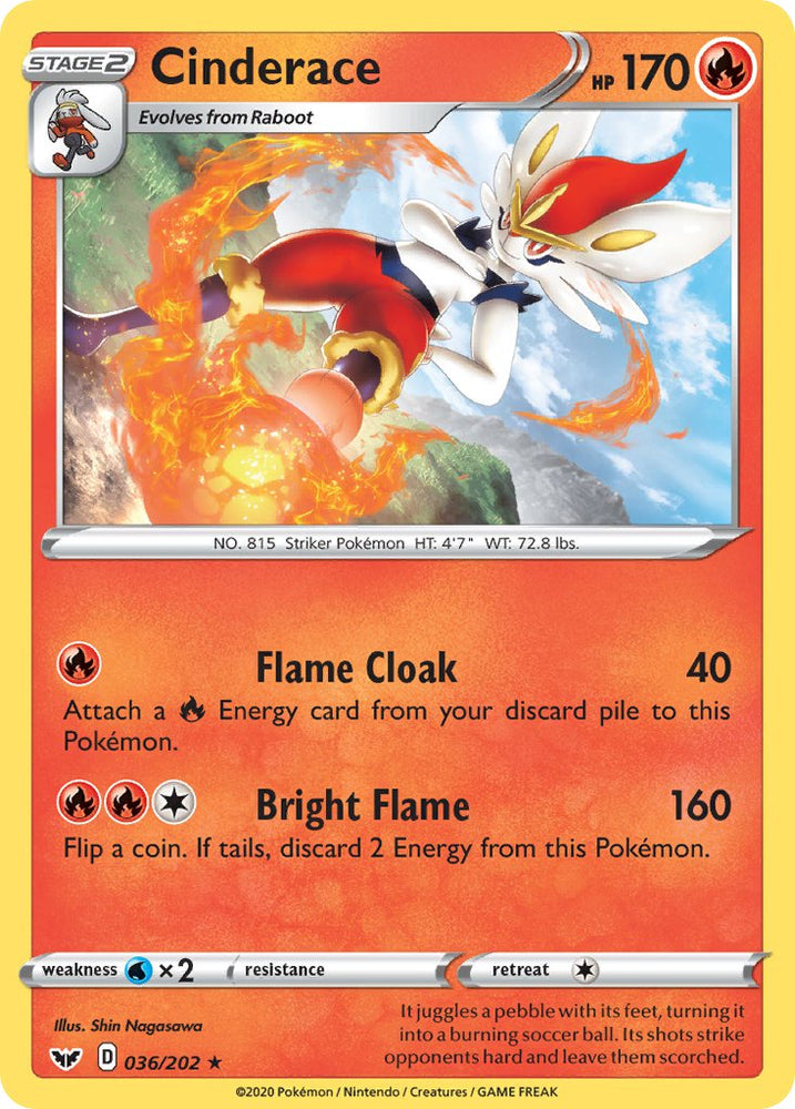 Pokemon | Cinderace (036/202) (Cracked Ice Holo) (Theme Deck Exclusives) [Sword & Shield: Base Set] | The Nerd Merchant