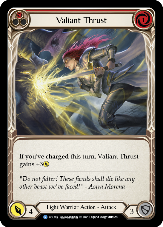 Flesh and Blood TCG | Valiant Thrust (Red) [BOL017] (Monarch Boltyn Blitz Deck) | The Nerd Merchant