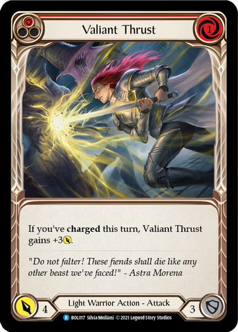 Flesh and Blood TCG | Valiant Thrust (Red) [BOL017] (Monarch Boltyn Blitz Deck) | The Nerd Merchant