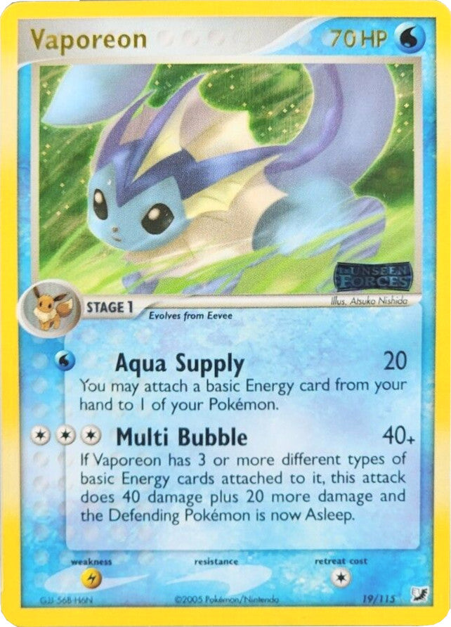 Pokemon | Vaporeon (19/115) (Stamped) [EX: Unseen Forces] | The Nerd Merchant