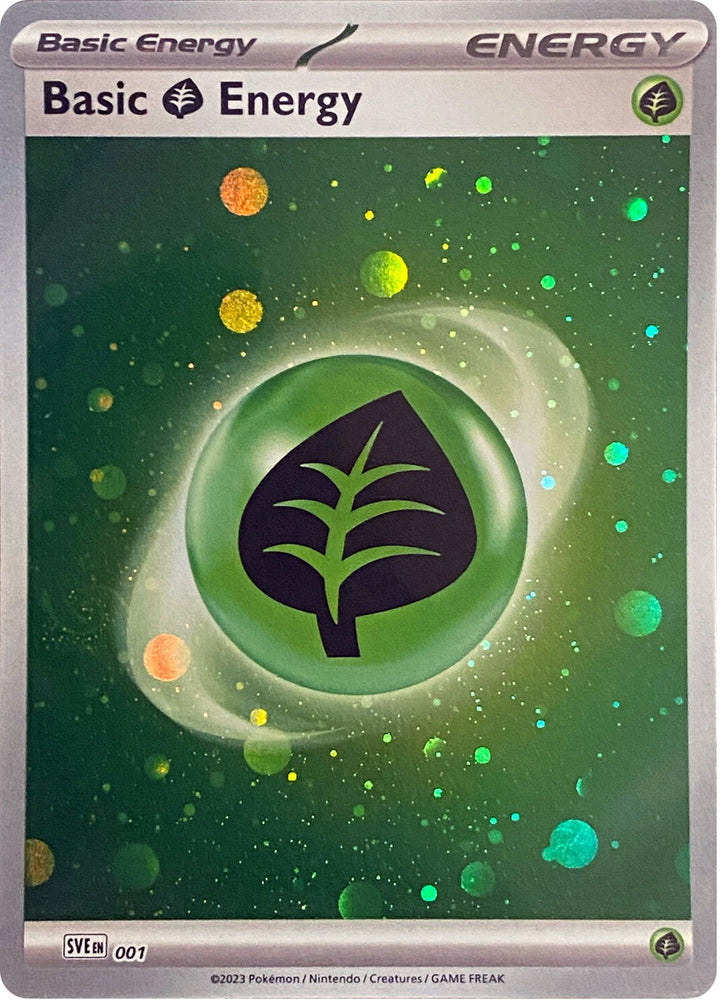 Pokemon | Basic Grass Energy (001) (Cosmos Holo) [Scarlet & Violet: Base Set] | The Nerd Merchant