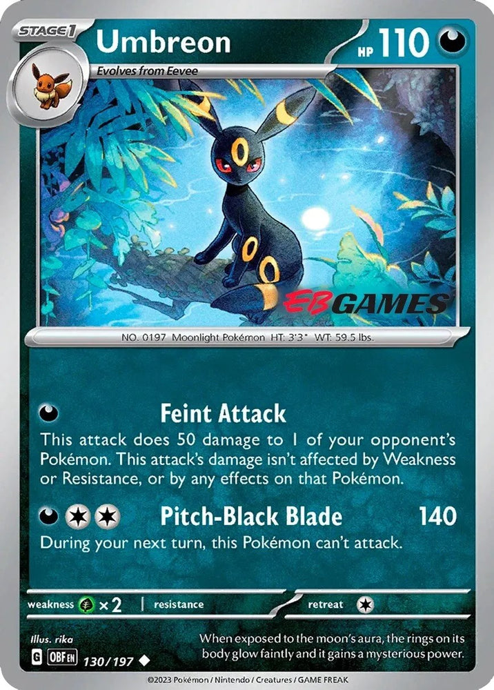 Pokemon | Umbreon (130/197) (EBGames Exclusive) [Scarlet & Violet: Obsidian Flames] | The Nerd Merchant