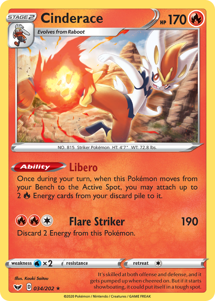 Pokemon | Cinderace (034/202) (Theme Deck Exclusive) [Sword & Shield: Base Set] | The Nerd Merchant