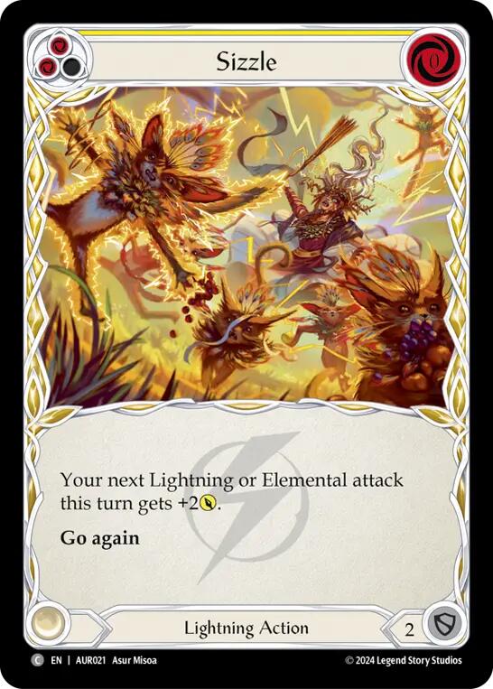 Flesh and Blood TCG | Sizzle (Yellow) [AUR021] (1st Strike) | The Nerd Merchant