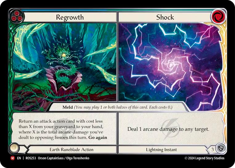 Flesh and Blood TCG | Regrowth // Shock [ROS253] (Rosetta)  Rainbow Foil | The Nerd Merchant