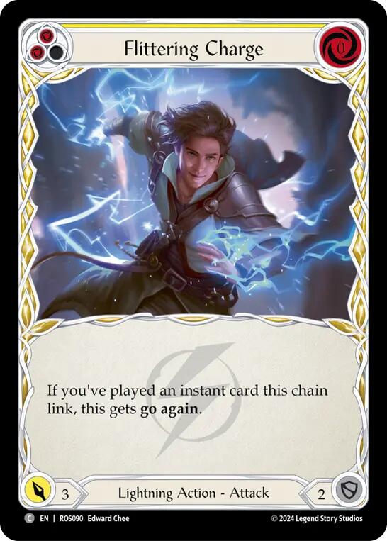 Flesh and Blood TCG | Flittering Charge (Yellow) [ROS090] (Rosetta)  Rainbow Foil | The Nerd Merchant