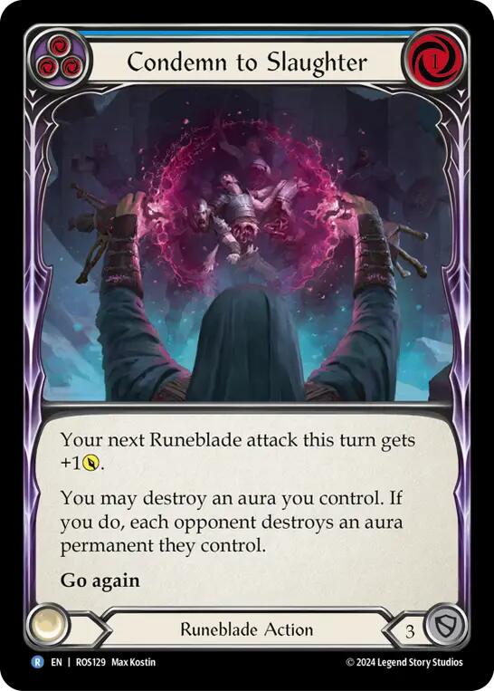 Flesh and Blood TCG | Condemn to Slaughter (Blue) [ROS129] (Rosetta)  Rainbow Foil | The Nerd Merchant