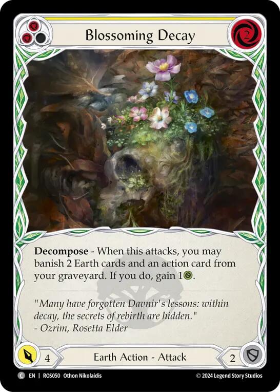 Flesh and Blood TCG | Blossoming Decay (Yellow) [ROS050] (Rosetta)  Rainbow Foil | The Nerd Merchant