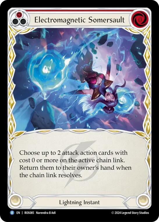 Flesh and Blood TCG | Electromagnetic Somersault (Red) [ROS085] (Rosetta)  Rainbow Foil | The Nerd Merchant