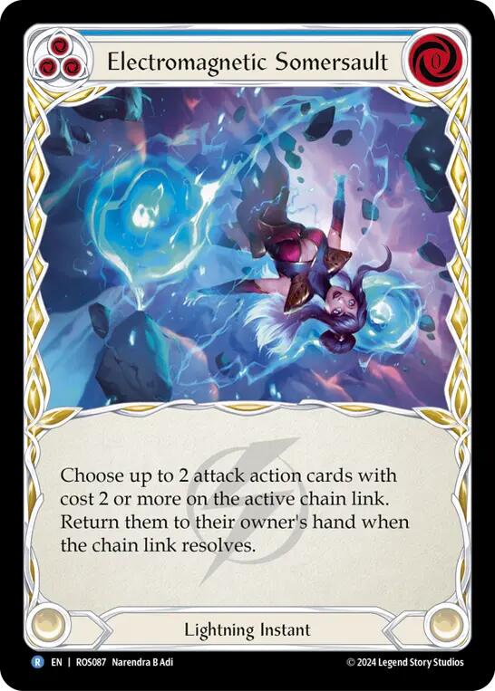Flesh and Blood TCG | Electromagnetic Somersault (Blue) [ROS087] (Rosetta)  Rainbow Foil | The Nerd Merchant