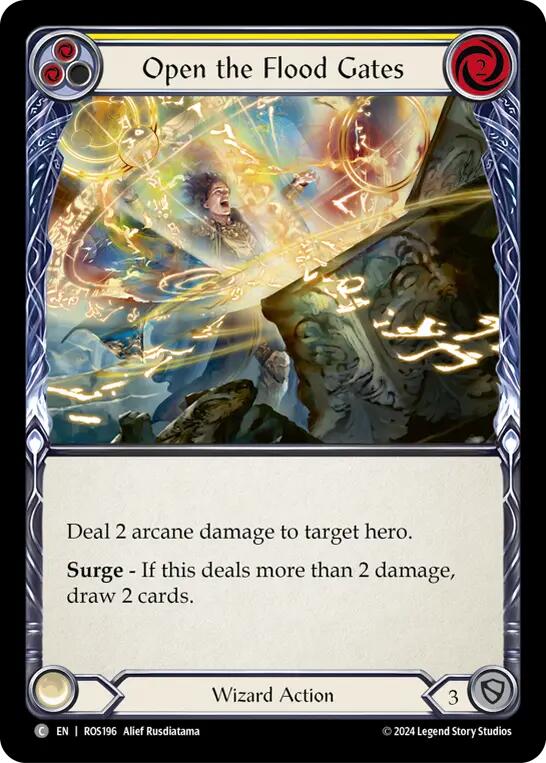 Flesh and Blood TCG | Open the Flood Gates (Yellow) [ROS196] (Rosetta)  Rainbow Foil | The Nerd Merchant