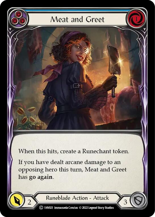 Flesh and Blood TCG | Meat and Greet (Blue) [1HV021] (Historic Pack 1 Blitz Deck Viserai) | The Nerd Merchant