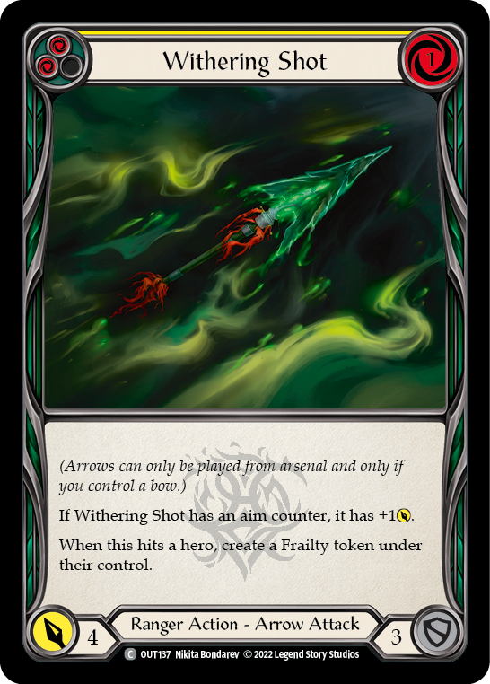 Flesh and Blood TCG | Withering Shot (Yellow) [OUT137] (Outsiders)  Rainbow Foil | The Nerd Merchant