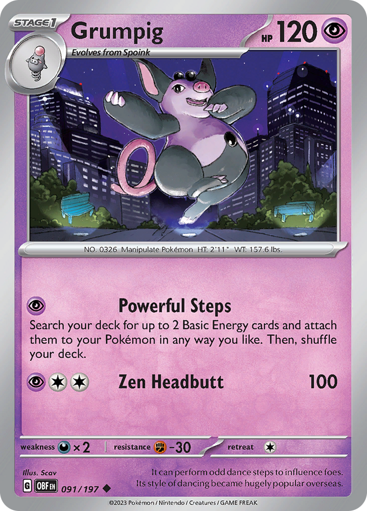 Pokemon | Grumpig (091/197) [Scarlet & Violet: Obsidian Flames] | The Nerd Merchant