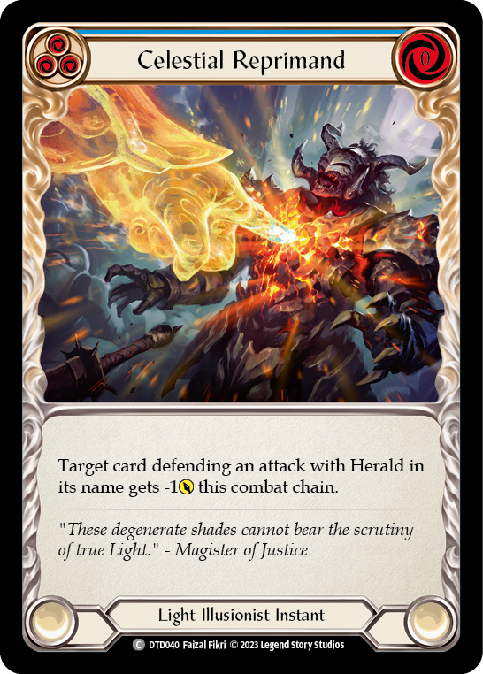 Flesh and Blood TCG | Celestial Reprimand (Blue) [DTD040] (Dusk Till Dawn)  Rainbow Foil | The Nerd Merchant
