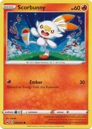 Pokemon | Scorbunny (030/202) (Cosmos Holo) [Sword & Shield: Base Set] | The Nerd Merchant