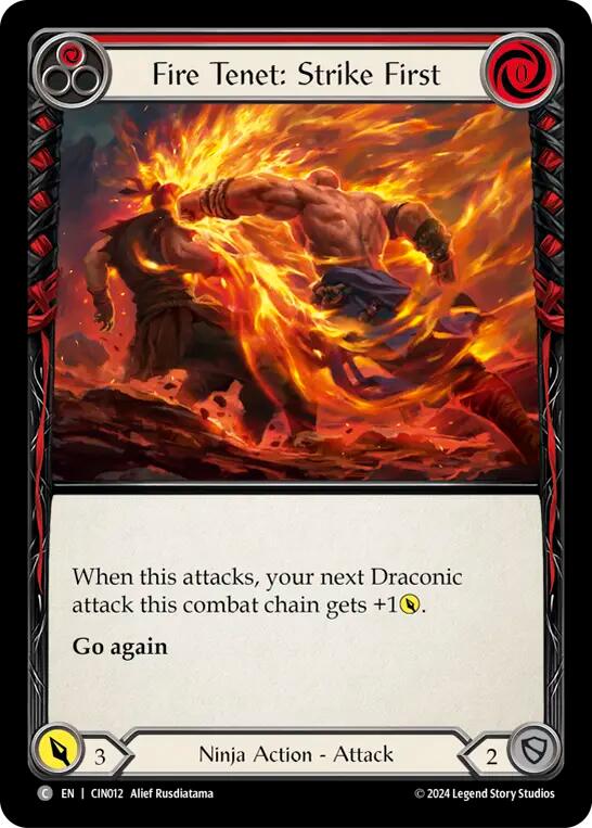 Flesh and Blood TCG | Fire Tenet: Strike First (Red) [CIN012] (The Hunted Cindra Blitz Deck) | The Nerd Merchant
