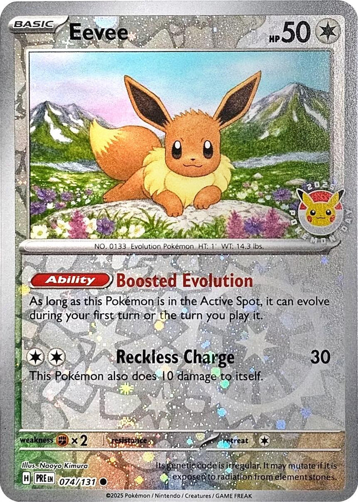 Pokemon | Eevee (074/131) (Pokemon Day 2025) (Reverse Cosmos Holo) [Scarlet & Violet: Prismatic Evolutions] | The Nerd Merchant