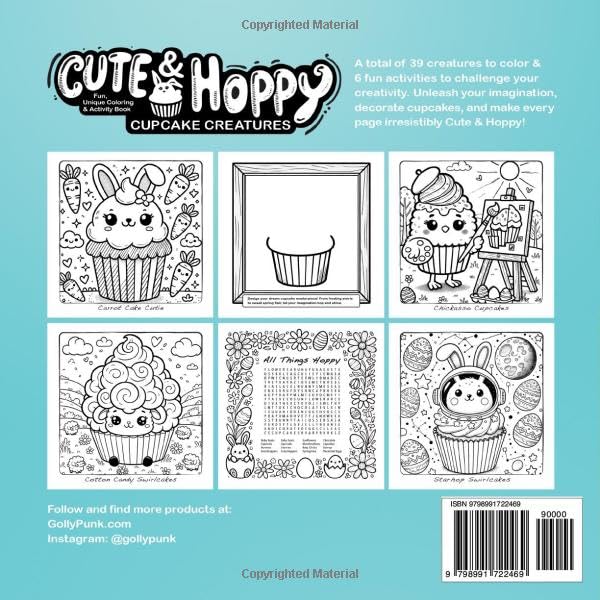 Cute & Hoppy Cupcake Creatures Coloring Book