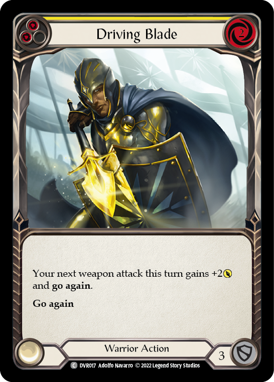 Flesh and Blood TCG | Driving Blade (Yellow) [DVR017] (Classic Battles: Rhinar vs Dorinthea) | The Nerd Merchant