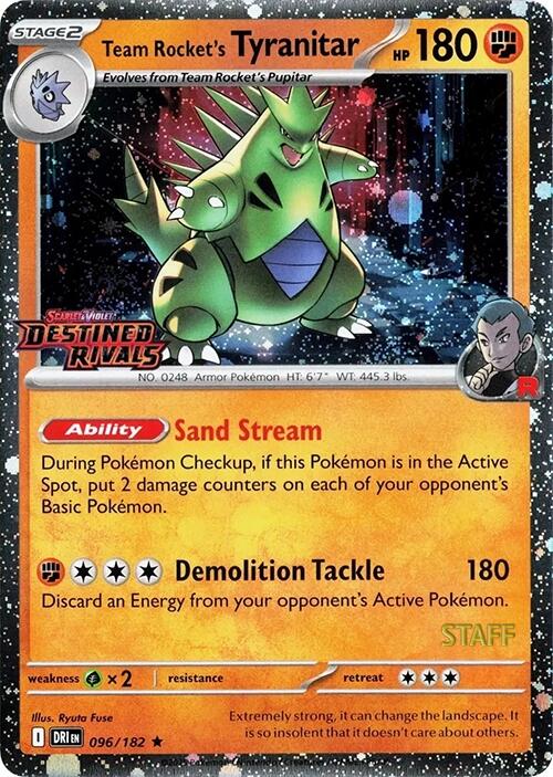 Pokemon | Team Rocket's Tyranitar (096/182) (Prerelease Staff) [Scarlet & Violet: Destined Rivals] | The Nerd Merchant