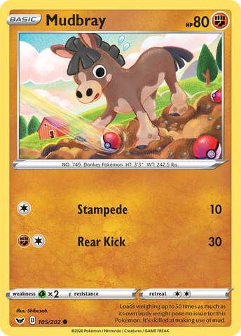 Pokemon | Mudbray (105/202) [Sword & Shield: Base Set] | The Nerd Merchant