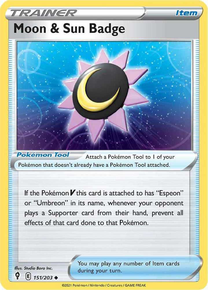 Pokemon | Moon & Sun Badge (151/203) [Sword & Shield: Evolving Skies] | The Nerd Merchant