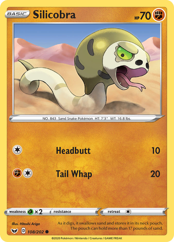 Pokemon | Silicobra (108/202) [Sword & Shield: Base Set] | The Nerd Merchant
