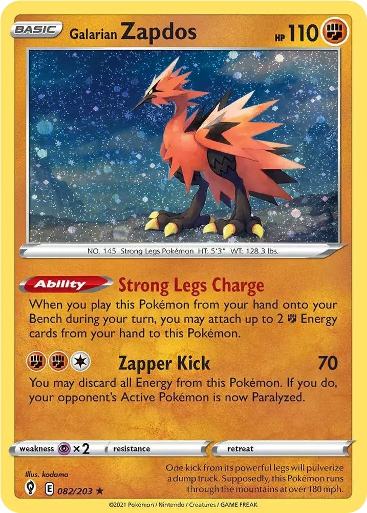 Pokemon | Galarian Zapdos (082/203) (Cosmos Holo) [Sword & Shield: Evolving Skies] | The Nerd Merchant