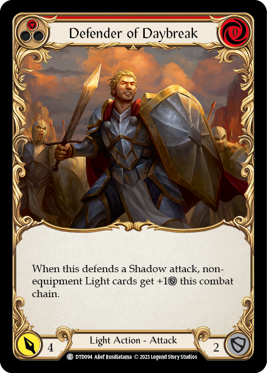 Flesh and Blood TCG | Defender of Daybreak (Red) [DTD094] (Dusk Till Dawn)  Rainbow Foil | The Nerd Merchant
