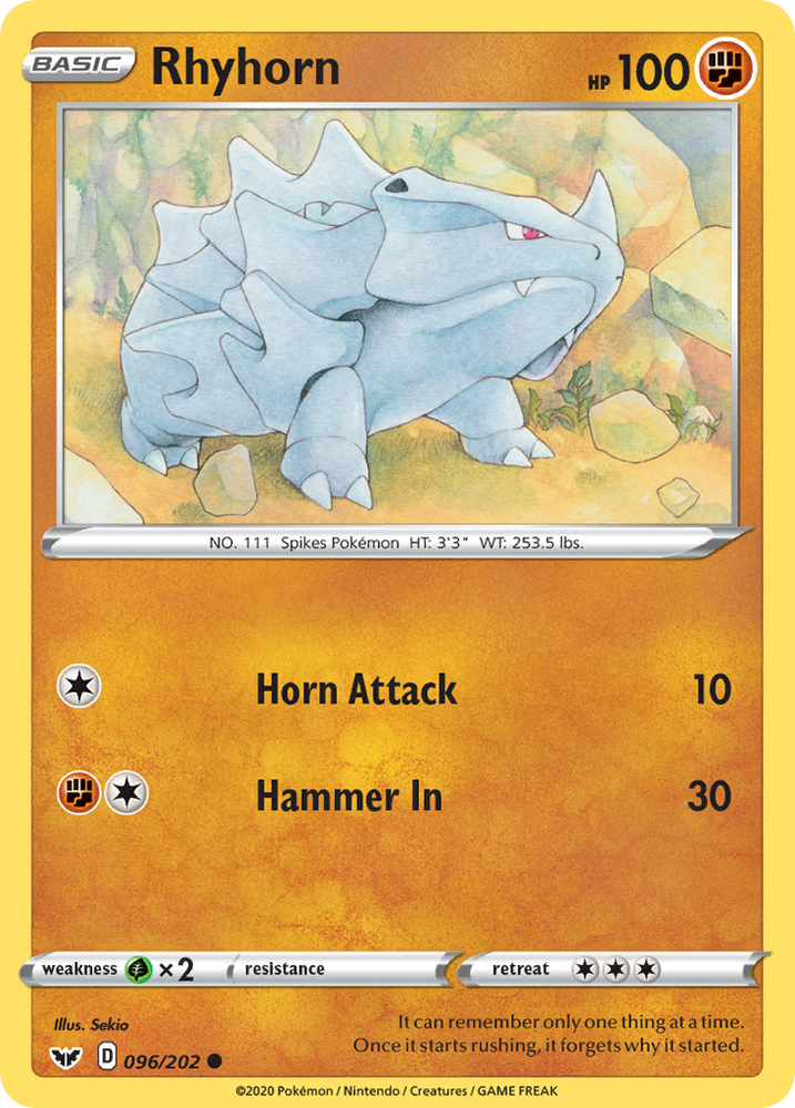 Pokemon | Rhyhorn (096/202) [Sword & Shield: Base Set] | The Nerd Merchant