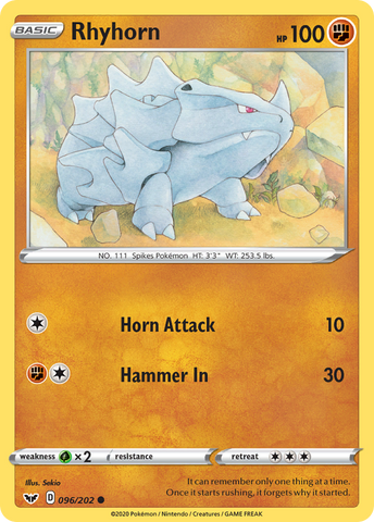 Pokemon | Rhyhorn (096/202) [Sword & Shield: Base Set] | The Nerd Merchant