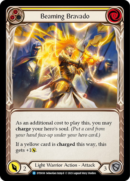Flesh and Blood TCG | Beaming Bravado (Yellow) [DTD058] (Dusk Till Dawn)  Rainbow Foil | The Nerd Merchant