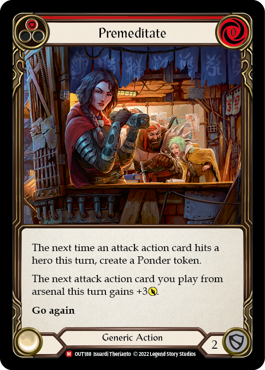 Flesh and Blood TCG | Premeditate [OUT188] (Outsiders)  Rainbow Foil | The Nerd Merchant