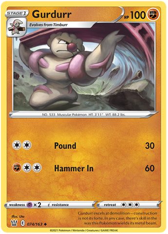 Pokemon | Gurdurr (074/163) [Sword & Shield: Battle Styles] | The Nerd Merchant