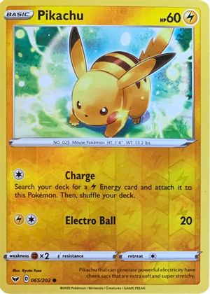 Pokemon | Pikachu (065/202) (Reverse Cosmos Holo) [Sword & Shield: Base Set] | The Nerd Merchant