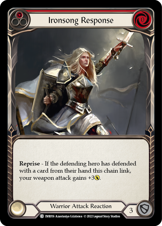 Flesh and Blood TCG | Ironsong Response (Red) [DVR016] (Classic Battles: Rhinar vs Dorinthea) | The Nerd Merchant