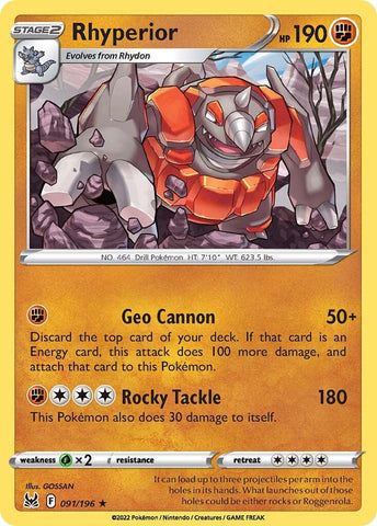 Pokemon | Rhyperior (091/196) [Sword & Shield: Lost Origin] | The Nerd Merchant
