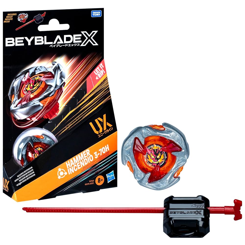 Beyblade X Hammer Incendio 3-70H UX Starter Pack Set with Stamina Type Top & Launcher